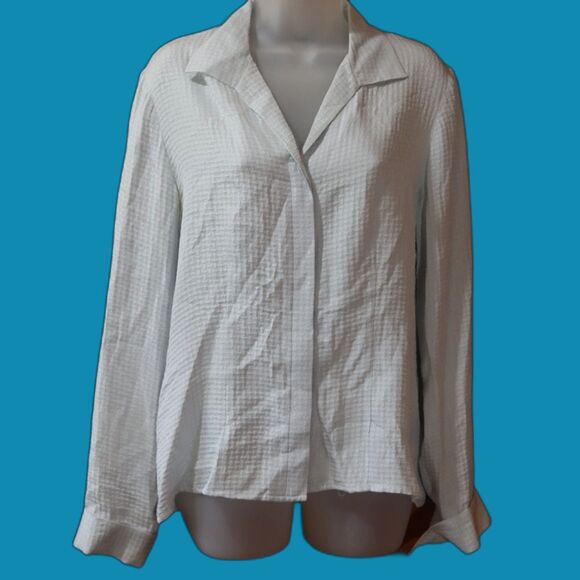 Jones New York White Silk Textured Long Sleeve Button Up Blouse 10 - Picture 1 of 9